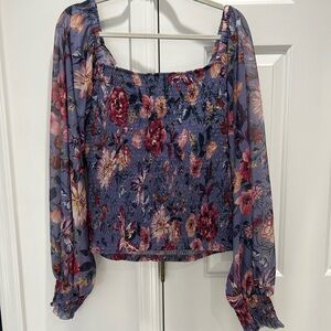 Anthropologie Floral Smocked Blouse - Purple and Pink